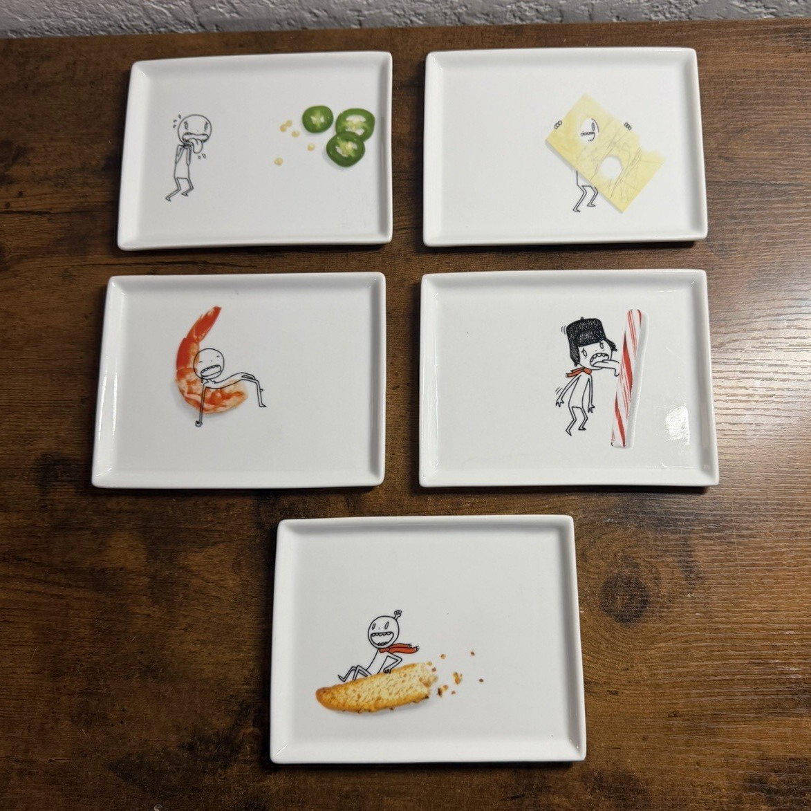 CB2 Set of 5 Funny Stick Figure Appetizer Plates Rectangular CeramicServing Dish gallery