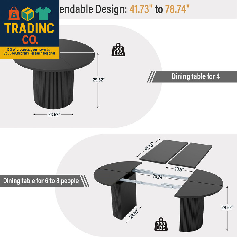 41 In-78 in Extendable Dining Room Table for 4-8, round Expandable Kitchen Table gallery