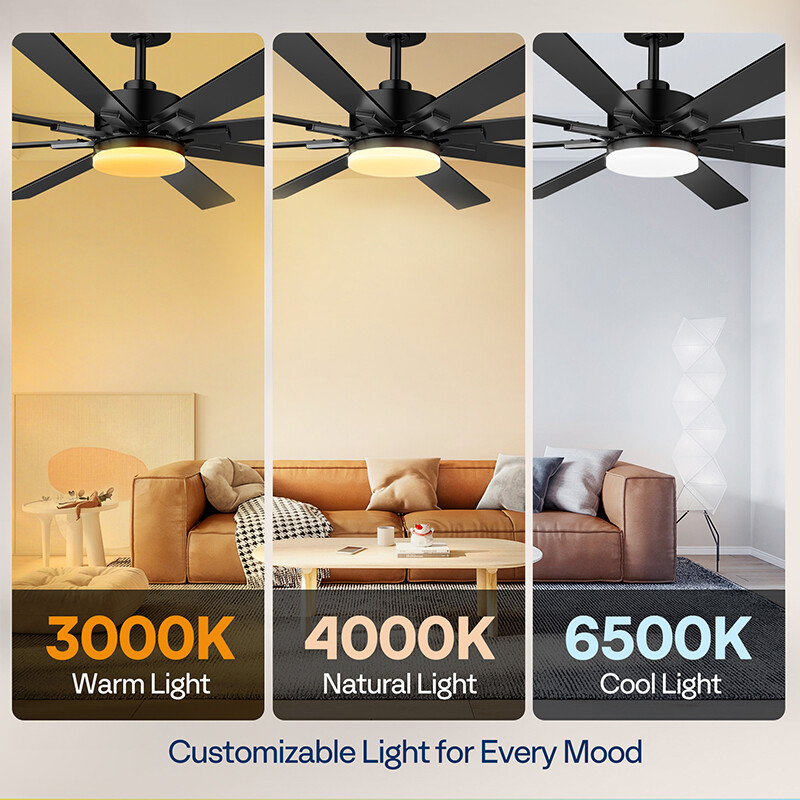 72'' Flush Mount LED Ceiling Fan with Light & Remote 6+1 Speeds, 3CCT, Dimmable gallery