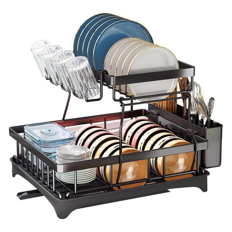 2 Tier Over Sink Dish Drying Rack Stainless Steel Kitchen Dish Drainer Organizer gallery
