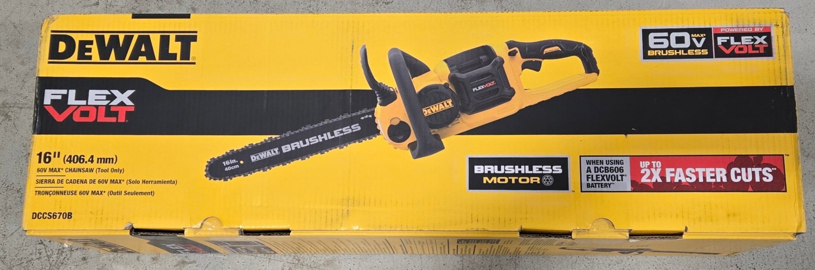 Dewalt DCCS670B 16in. Brushless Cordless Battery Powered Chainsaw (Tool Only) FL gallery