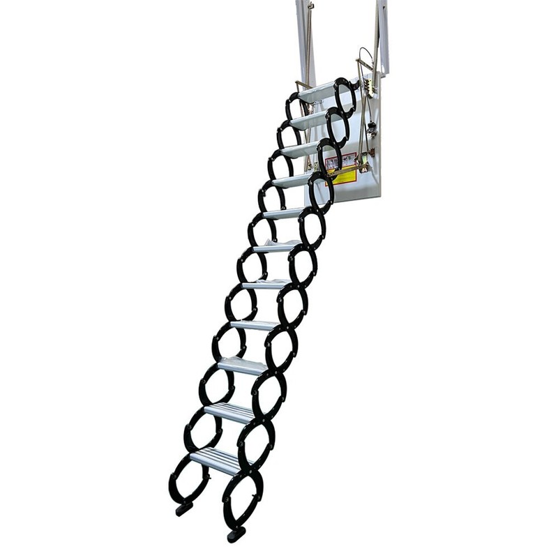 Black Attic Ladder Loft Wall Folding Stairs 9.18ft Side-Mounted Pull Down Ladder gallery
