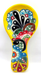 Talavera Ceramic Spoon Rest Hand Painted Mexico Yellow Multicolor 10″ Kitchen