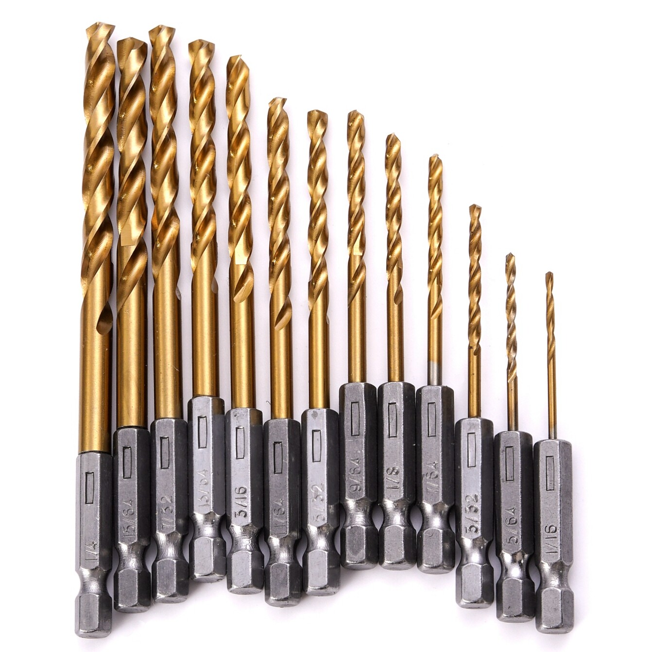 13PCS HSS-G M2 Twist Drill Bit Set Metal Titanium 1/16"-1/4" Hex Shank Bits Kit gallery