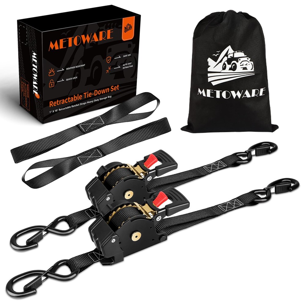 Retractable Ratchet Straps (2-Pack) - 1 in x 10 Ft (1500lb Break Strength) - ...