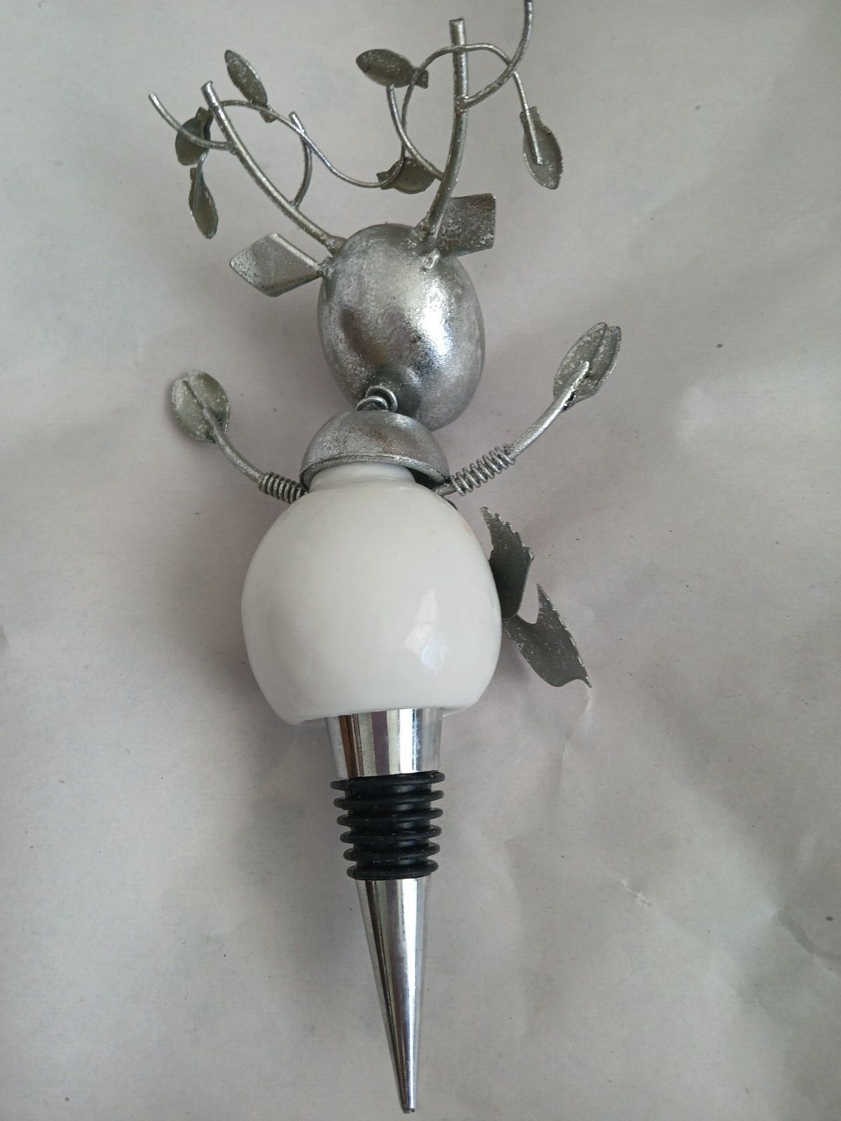 PIER ONE SILVER WHITE METAL & CERAMIC BOTTLE STOPPER CHRISTMAS HOLIDAY gallery