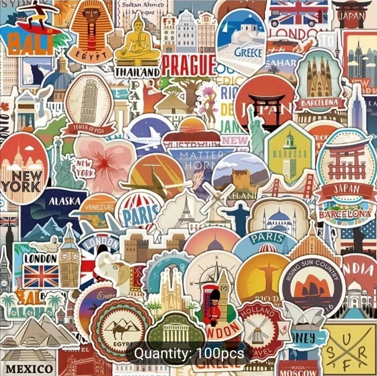 20 PCS Famous Countries Cities Landmarks Locations Travel Stickers BRAND NEW gallery