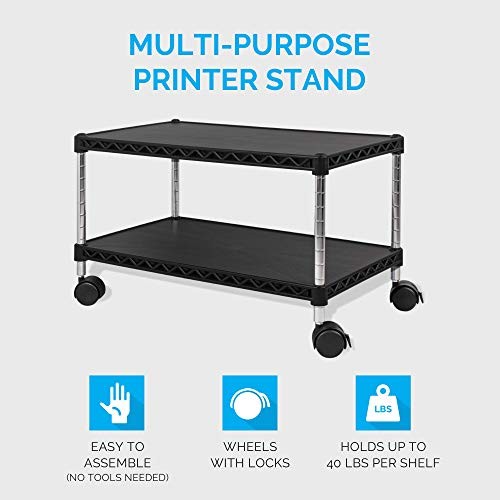Under Desk Printer Stand with Storage 24" X 14", Printer Cart, Regular Black gallery