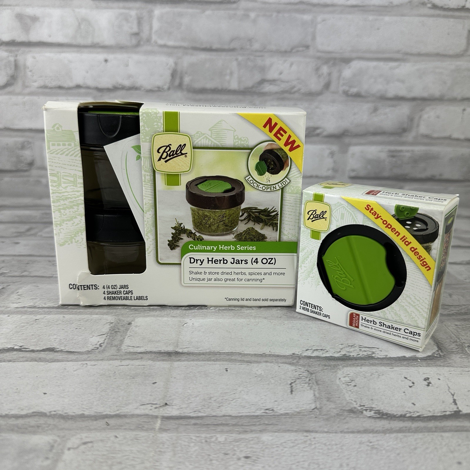 Ball Storage Series Dry Herb Spice Jars Set of 4 w/Shaker Caps + Extra Caps New gallery