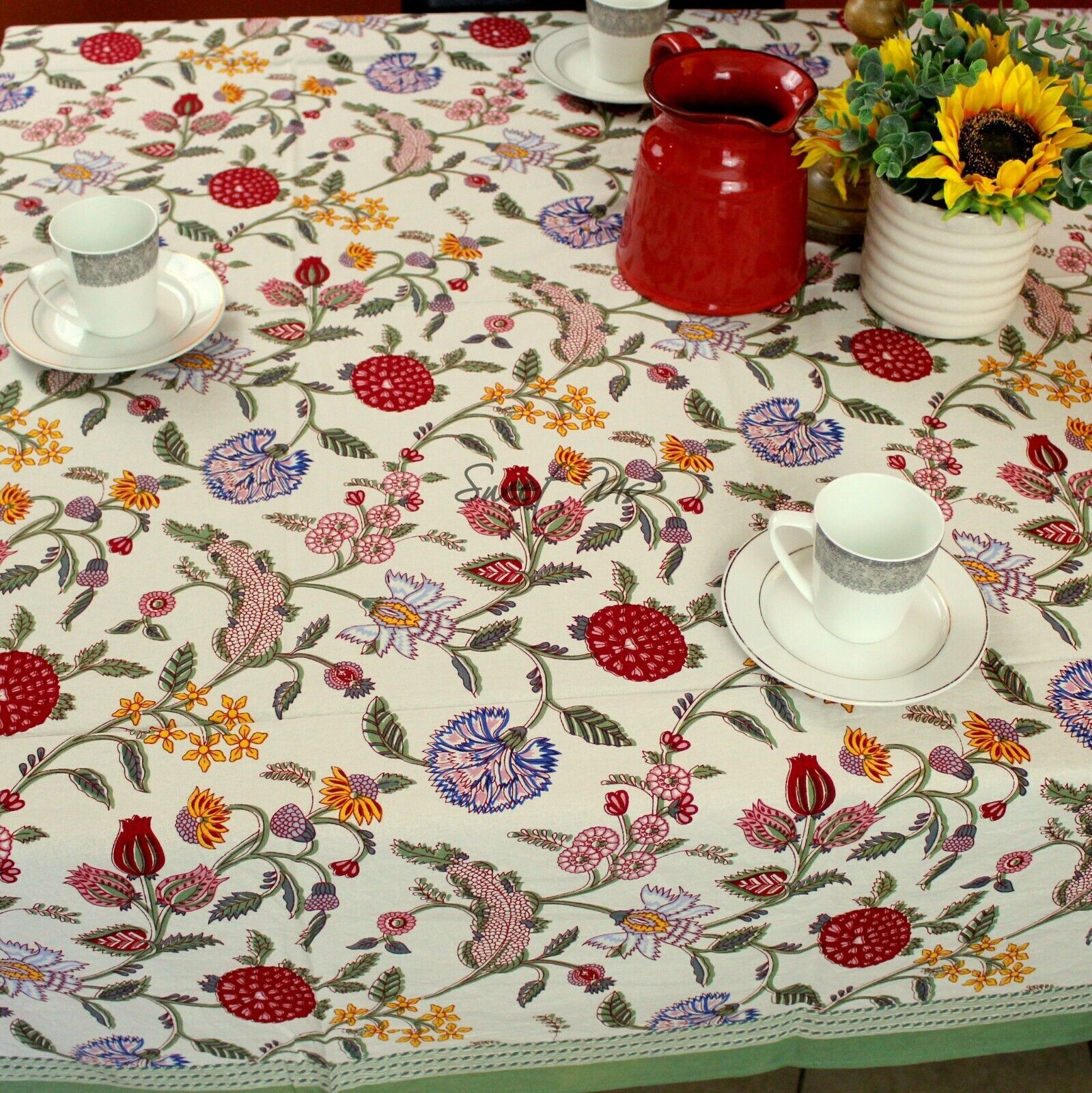 Handmade Floral Berry Print Cotton Tablecloth Rectangular 60 x 90 Inches gallery