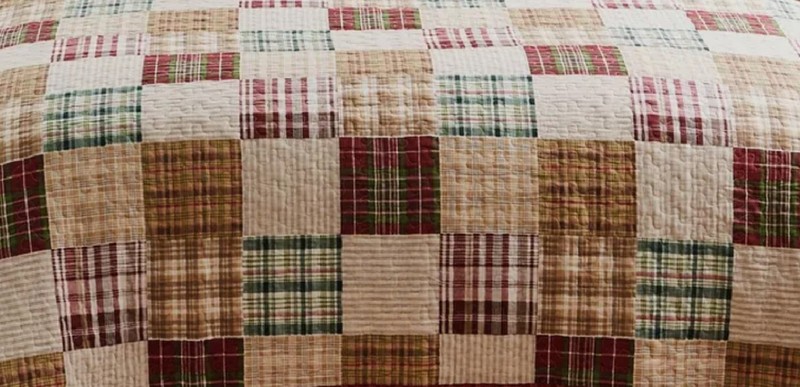 Quilt Set King Red Tan Patchwork Cotton Plaid Reversible Traditional Bedding gallery
