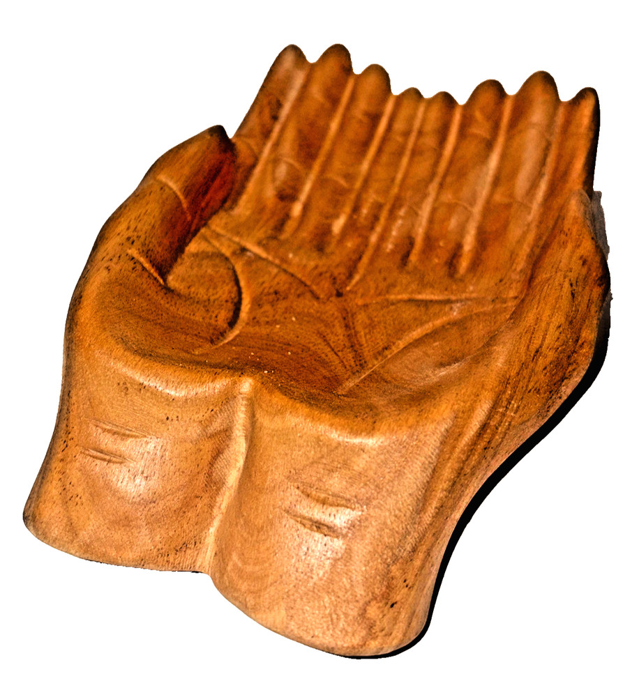 Offering Receiving Wood Carved Hands Display Bowl Small Cupped Hands Card Holder