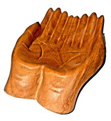 Offering Receiving Wood Carved Hands Display Bowl Small Cupped Hands Card Holder