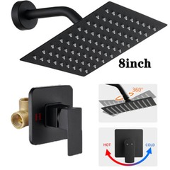 8″ Rainfall Shower Head Combo System with Mixer Valve Kit Shower Faucet Black