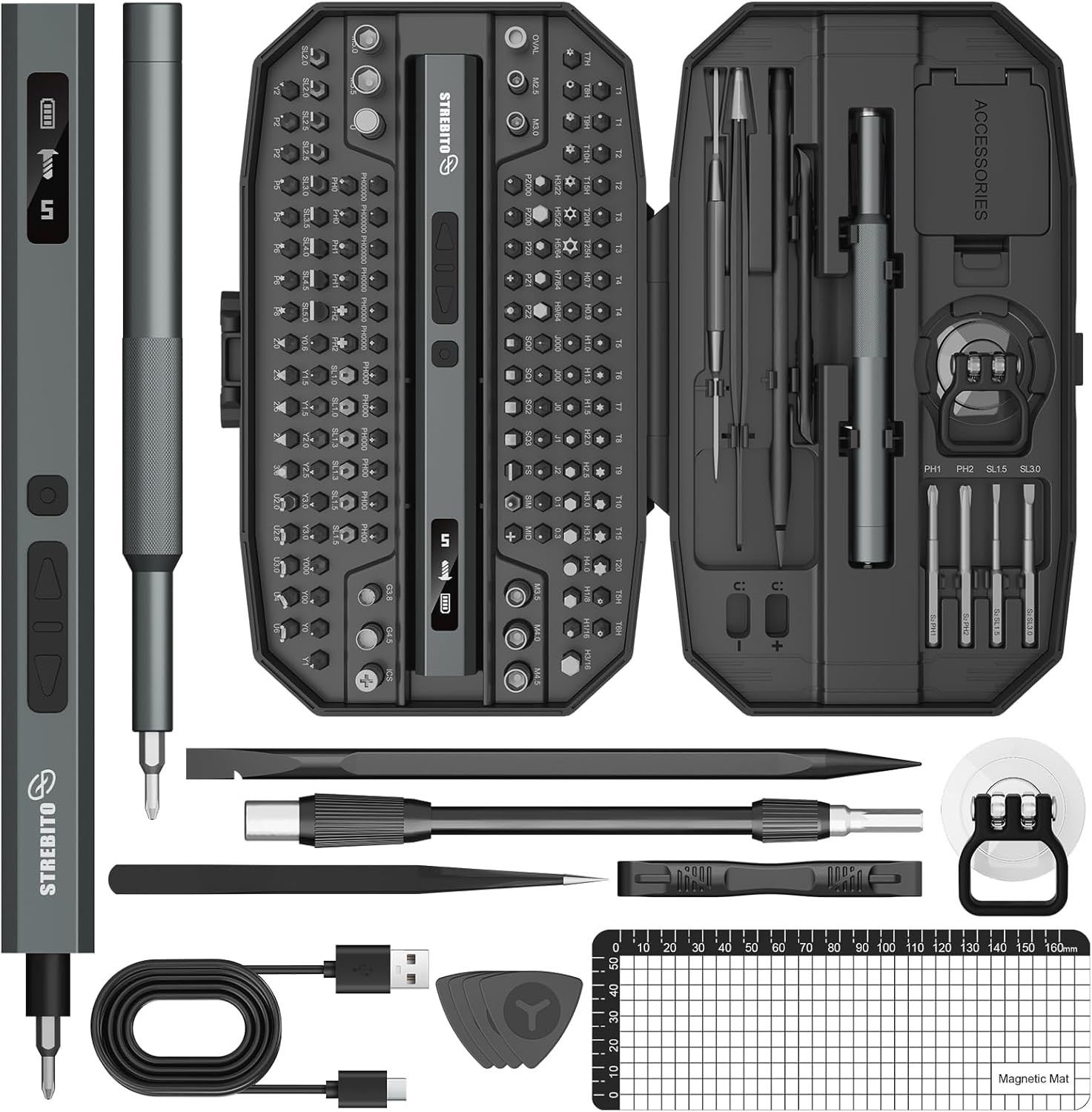 STREBITO 155pc Rechargeable Screwdriver 140 S2 Bits gallery