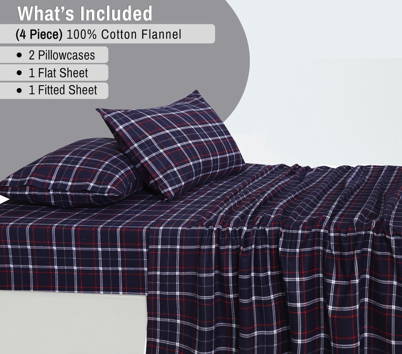 RUVANTI Flannel Sheets Queen Size - 100% Cotton Double Brushed Bed Sheets, De... gallery