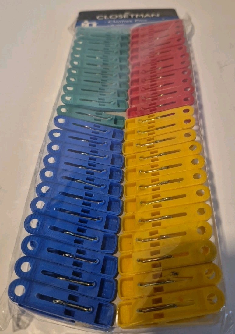 Vintage Plastic Colorful Clothespins Set of 47 Blue Green Red Yellow Nos gallery