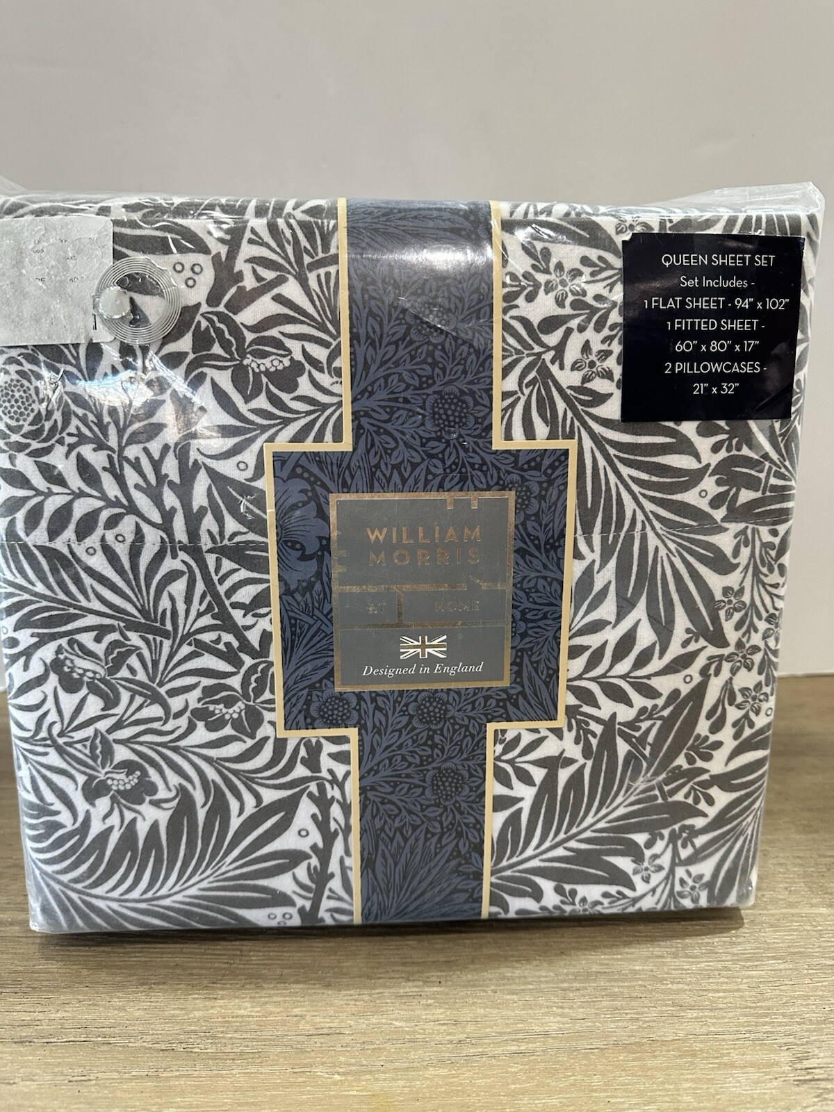 William Morris England Queen Sheet Set Larkspur Charcoal Brushed Cotton gallery
