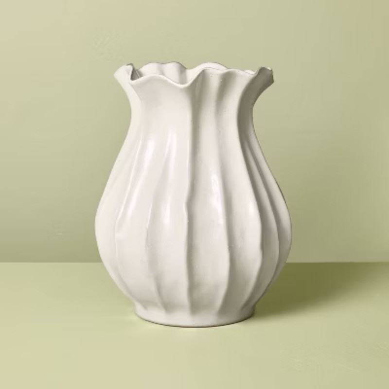 Pleated Ceramic Vase Sour Cream gallery