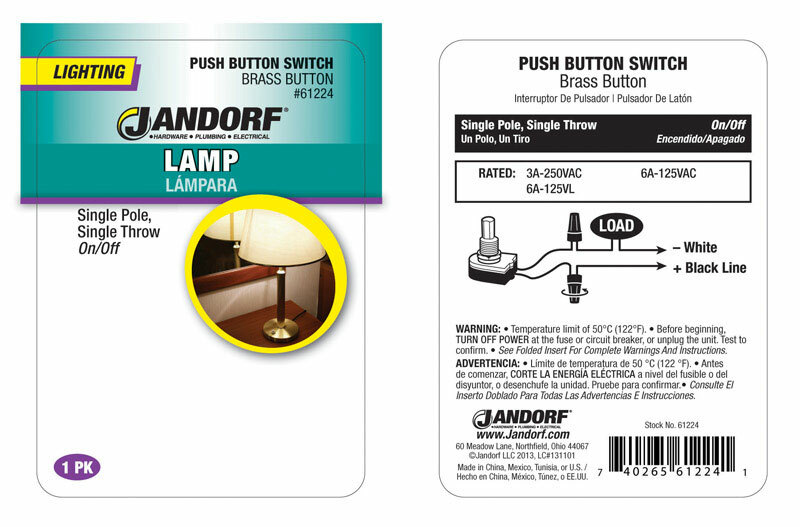 Jandorf Lighting Lamp PUSH BUTTON SWITCH 1 pk Brass Single Pole On/Off 61224 NEW gallery