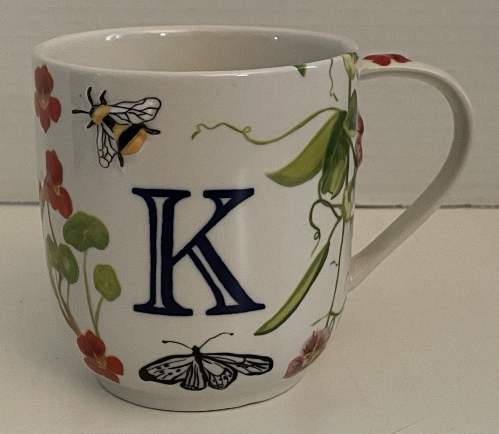 Anthropologie Monarch Monogram Mug "K” Raised Bees Floral, 14 oz, Colorful! gallery