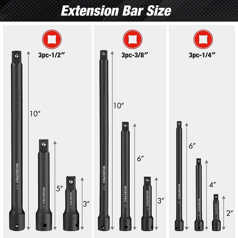 WORKPRO 18PC/9PCS Impact Driver Extension Bar Drive Socket Extension Accessories gallery