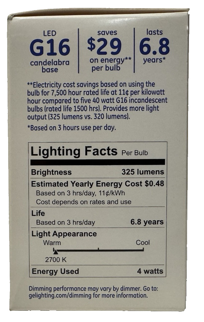 GE LED Light Bulbs G16 Candelabra Soft White 40 Watt Dimmable Clear (4 PACK) gallery