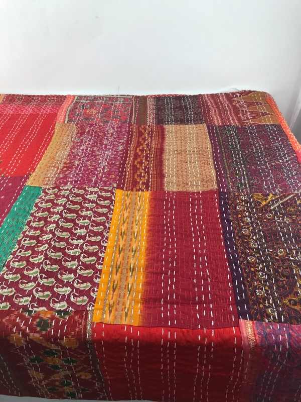 Silk Kantha Patchwork Throw Blanket - 50" x 70" Silk/ Cotton Blend gallery