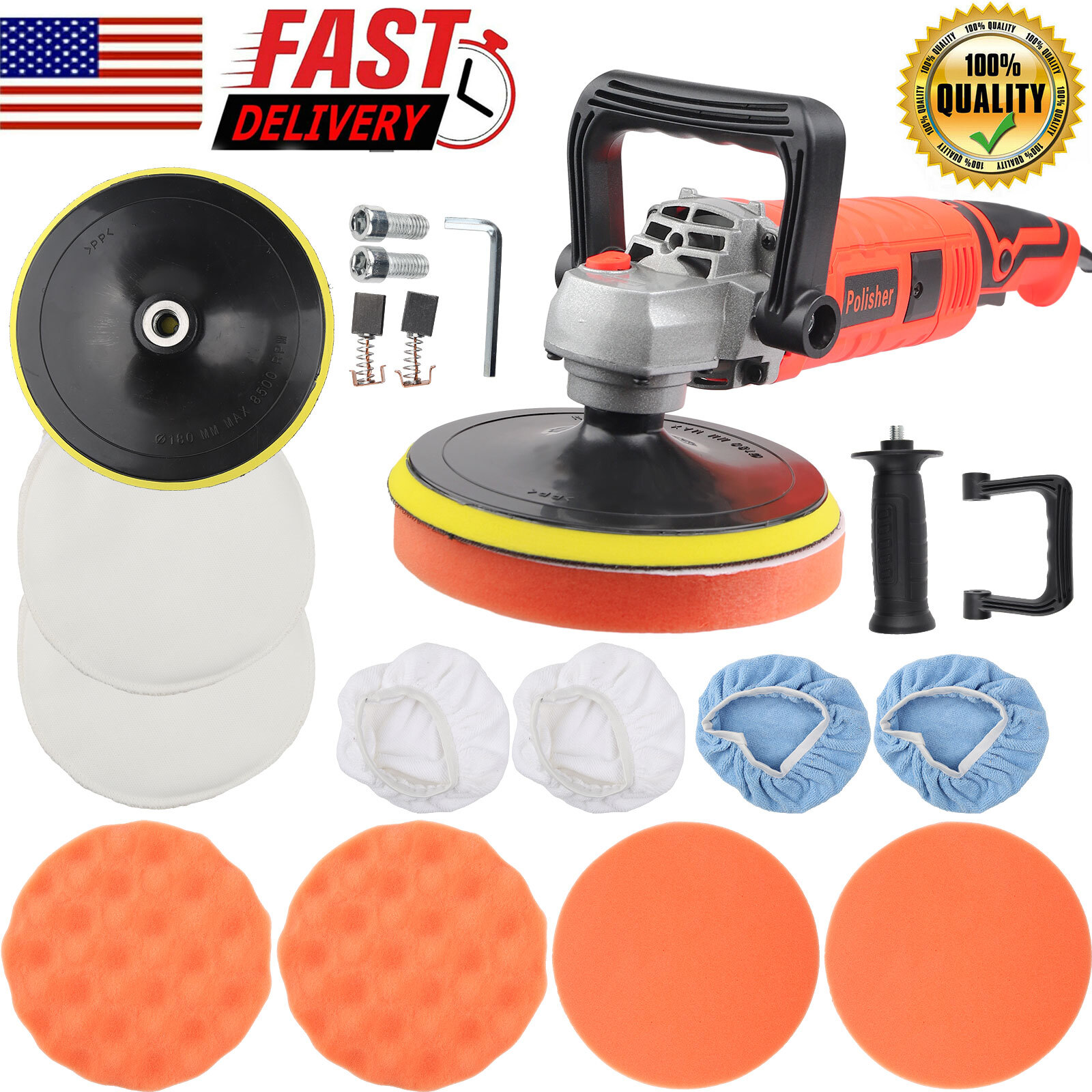 Buffing Pad Machine Kit Buffer Polishing Car Polisher Waxing Tool Set 7" 1580W gallery