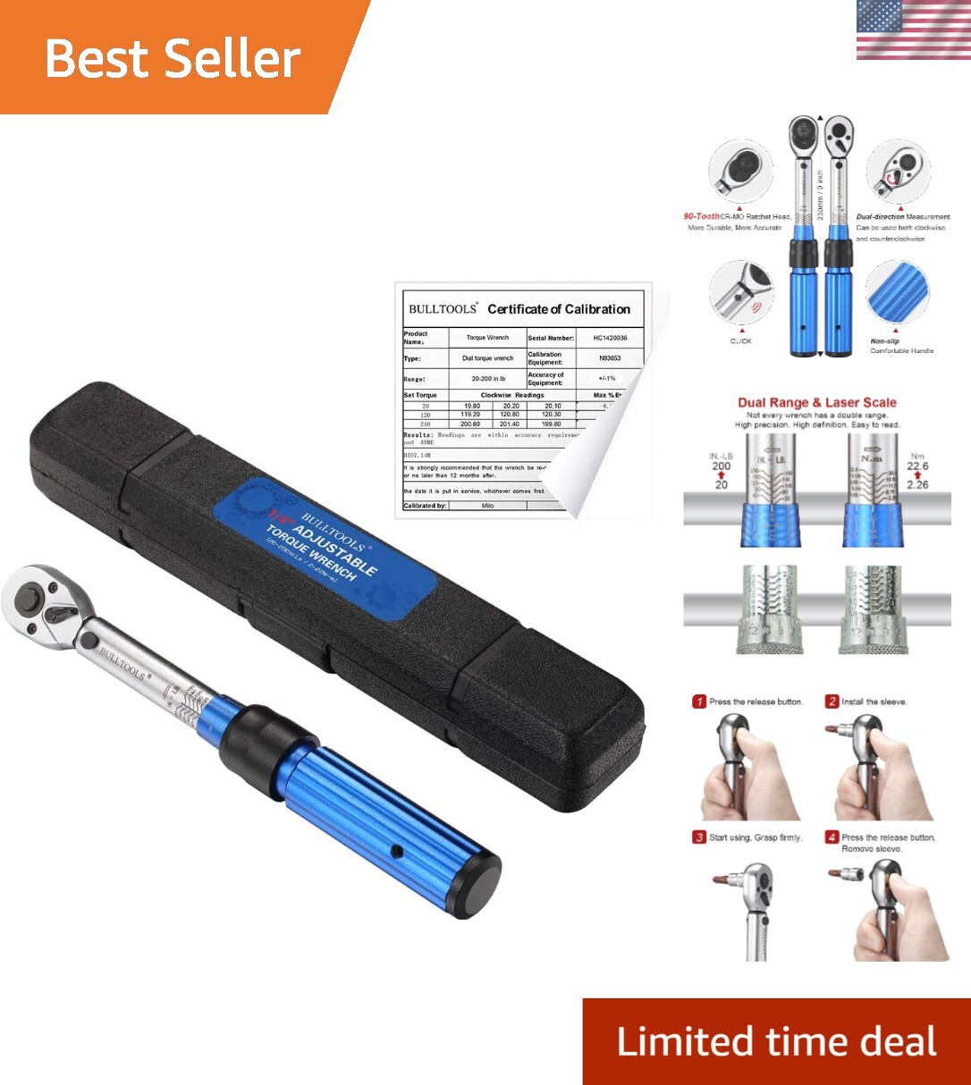 Compact 1/4-inch Drive Click Torque Wrench with Calibration Certificate & Box gallery