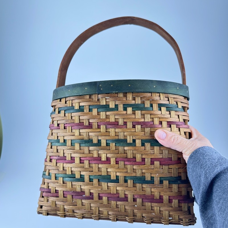 Woven Wall Basket with Handle – Narrow Multicolor Rustic Farmhouse Hanging Decor gallery