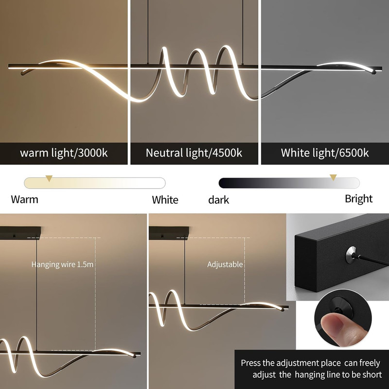 Dimmable Modern Chandelier Light with Remote, 3 Color Modes, 57In Black gallery