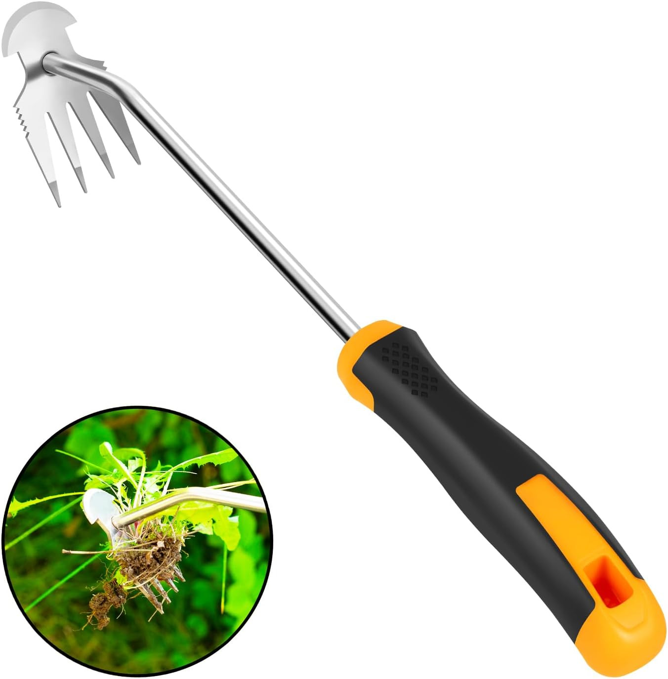 Handheld Weed Puller Tool, Rubber Handle, 4 Teeth for Garden, Farm, Weeding gallery