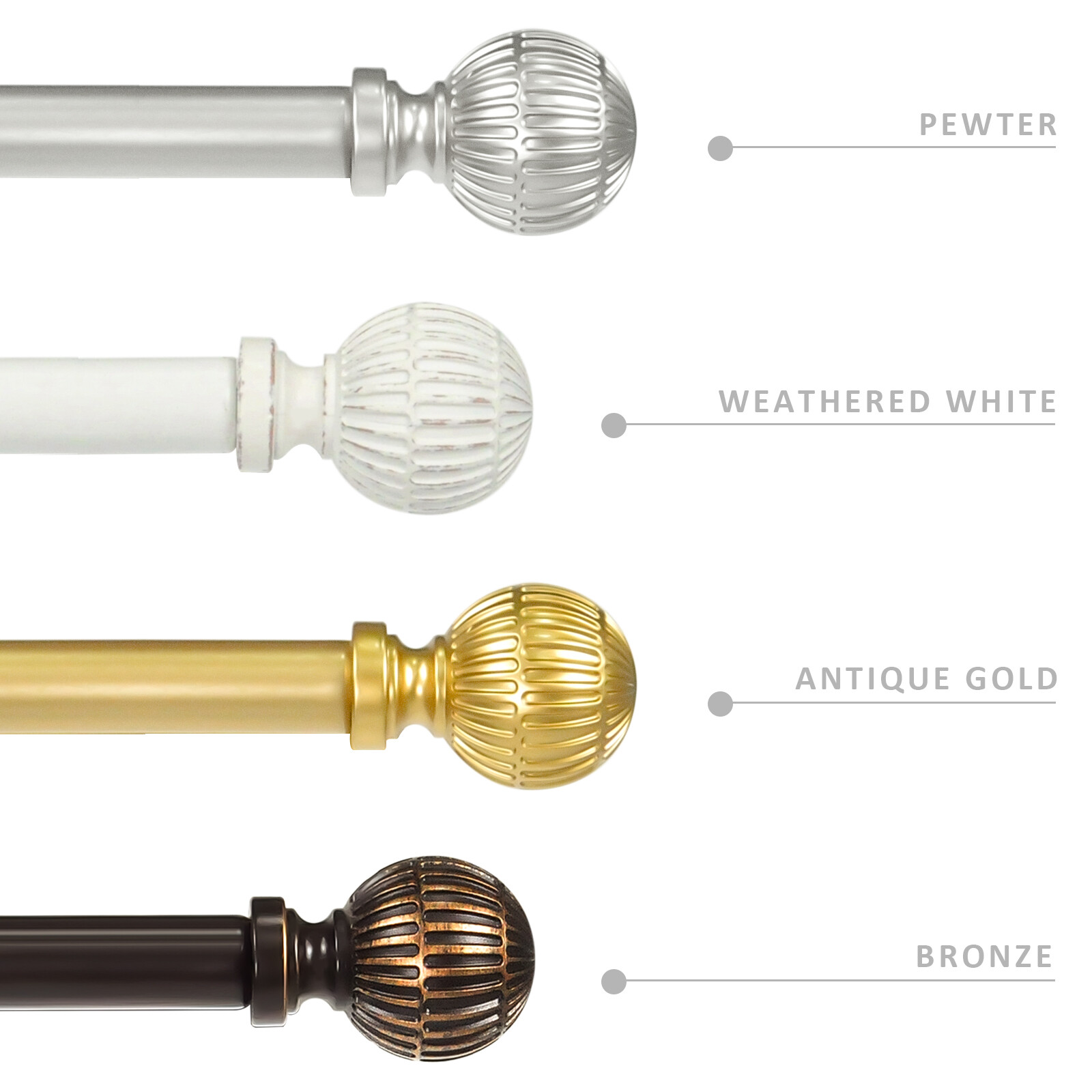 5/8 In Adjustable Double Splicing Drapery Curtain Rods w/ Volle Finials 28"-120" gallery