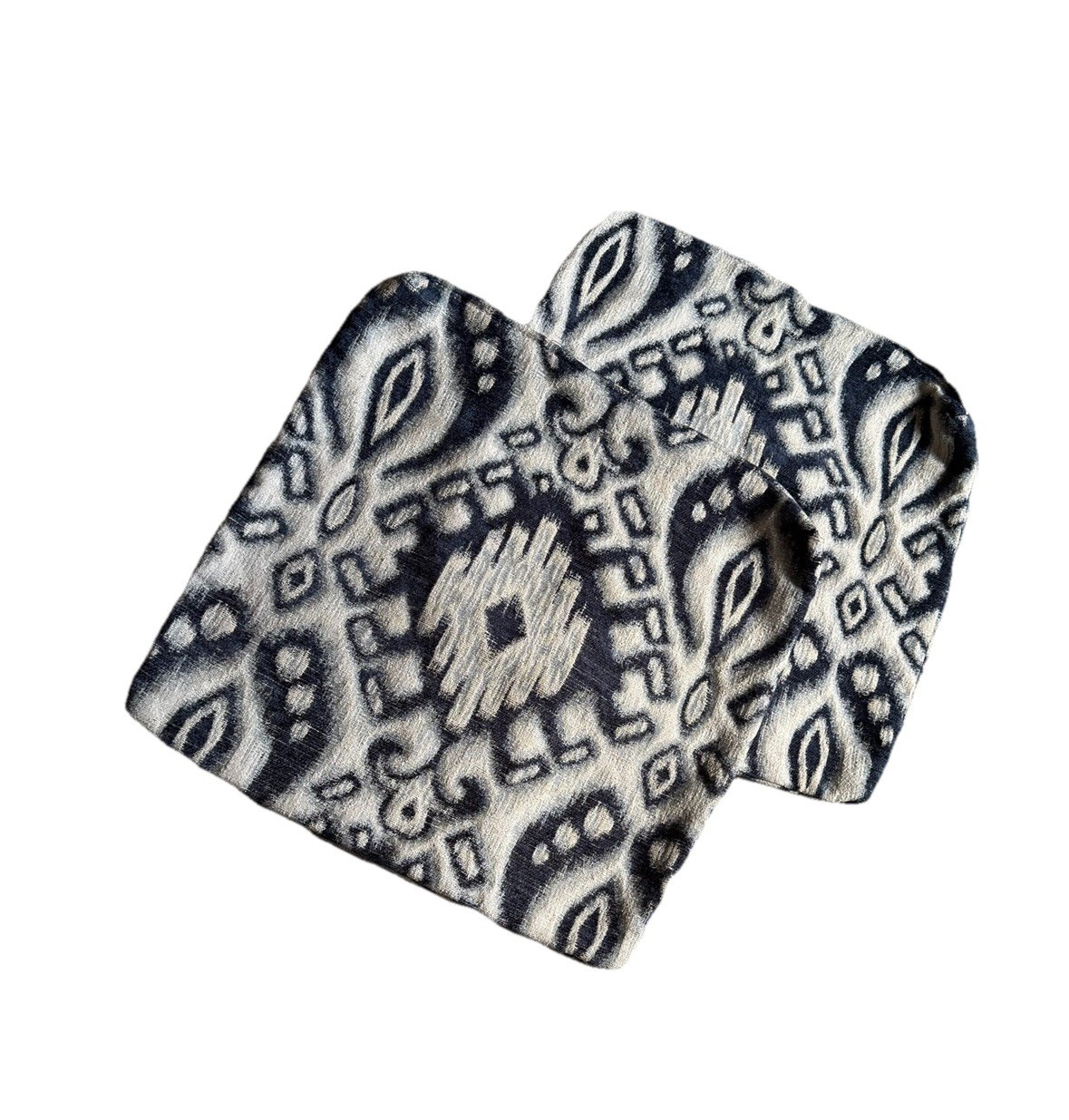 2 Luxury Ikat Tapestry Pillow Covers Zip Pillowcases Navy Blue Beige Gray Custom gallery