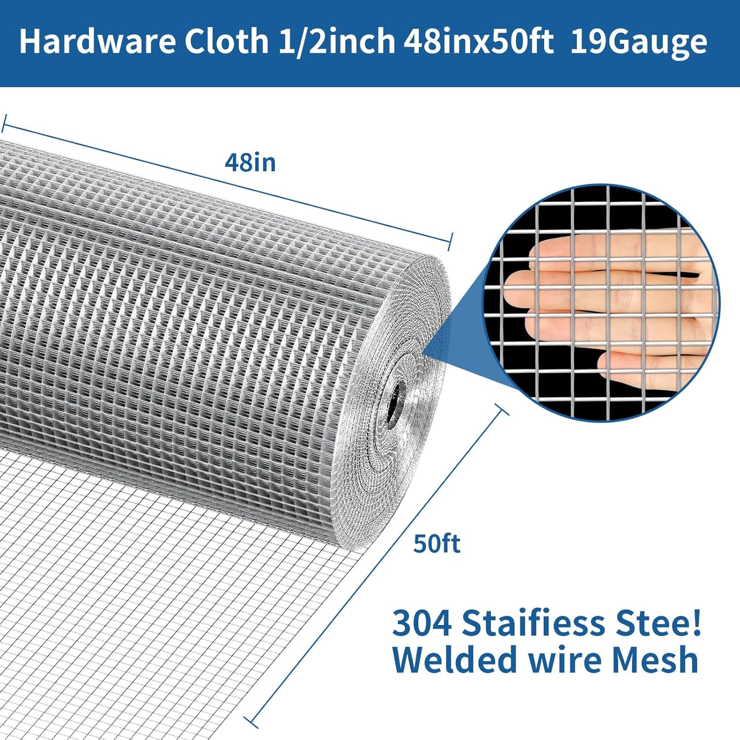 Stainless Steel Welded Wire Mesh 1/2" for Poultry & Garden - 48"x50 gallery