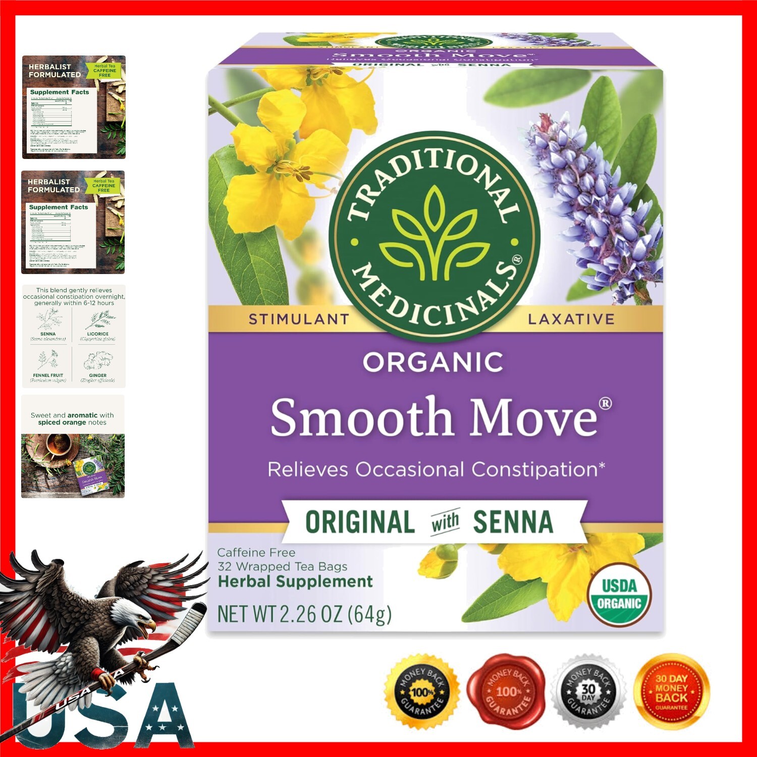 32 Count Organic Smooth Move Tea - Gentle Constipation Relief, Sweet & Aromatic gallery