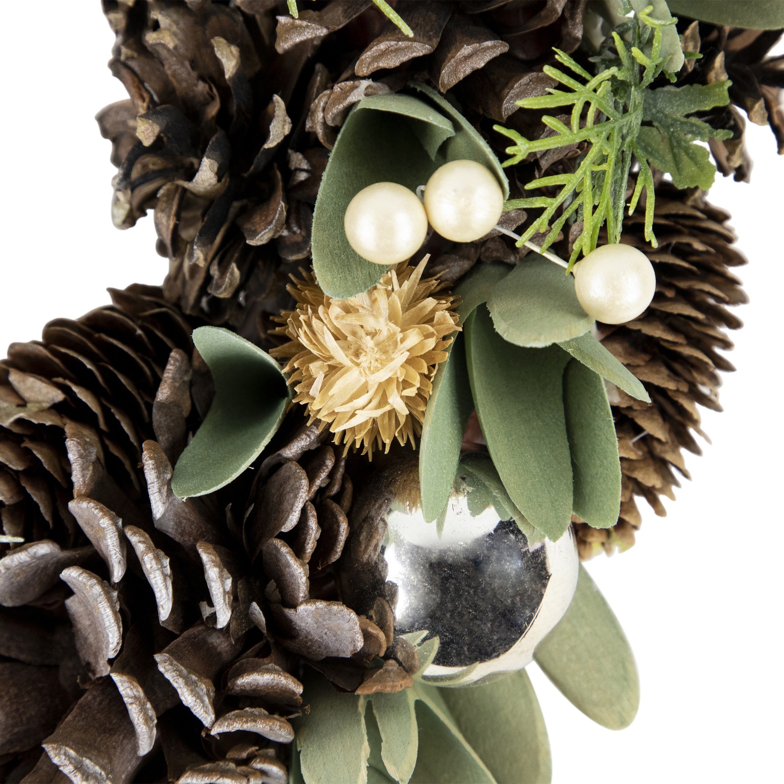 Northlight SilverGreen Mixed FoliagePinecone Christmas Wreath 13.5-Inch gallery