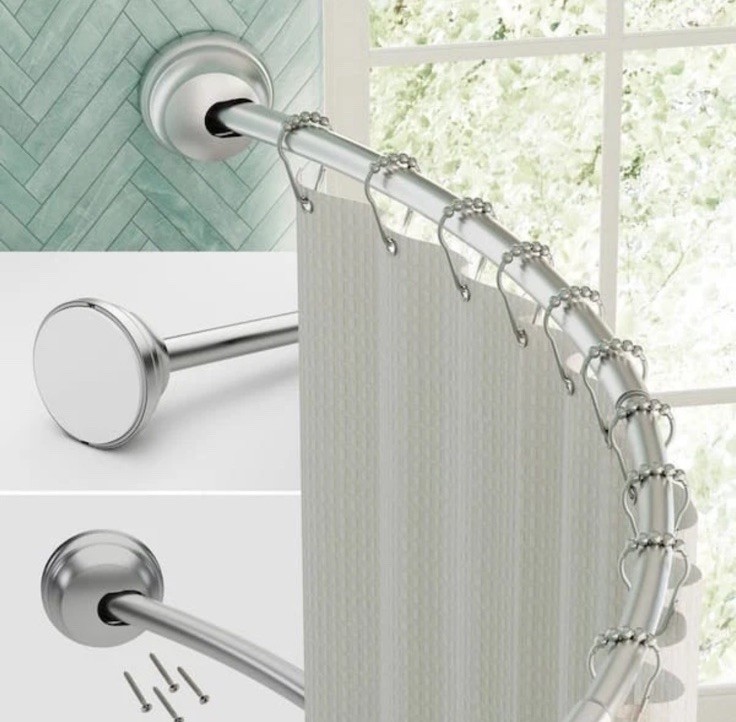 Zenna Home E40S2ALBN Dual Mount Curved Stall Shower Rod, 32"-40" Brushed Nickel gallery