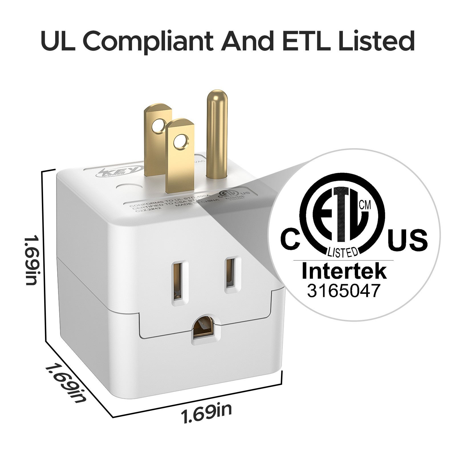 [ETL Listed] 3 Outlet Extender Indoor Grounded AC Power Wall Tap Adapter Plug gallery