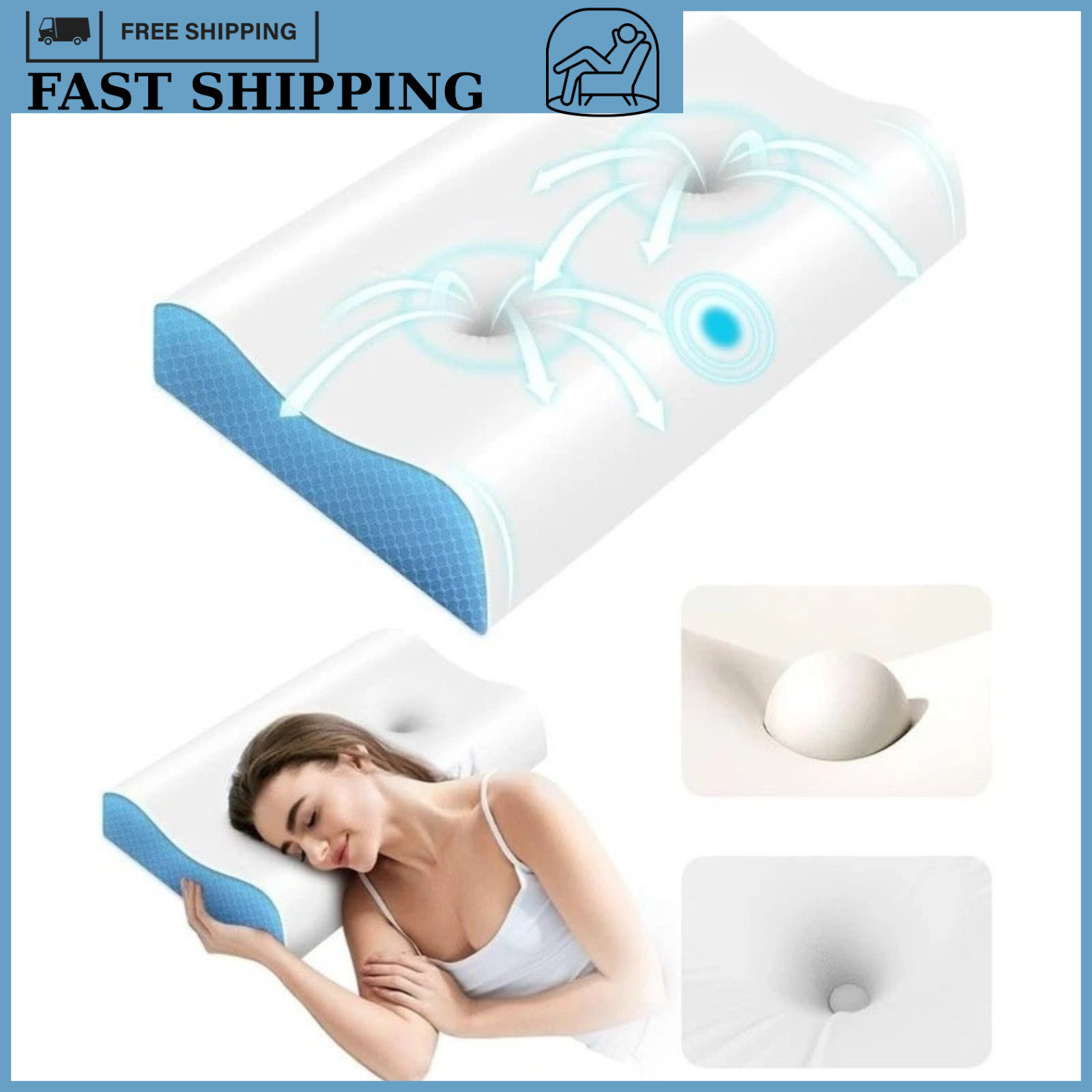 Cervical Cooling Memory Foam Pillow Orthopedic Neck Pain Relief Sleeping Support gallery
