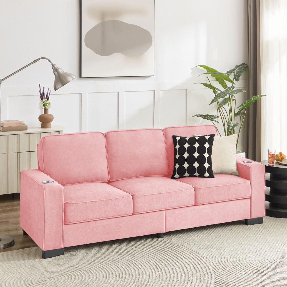 83.86"Snowfleece Fabric sofa,Modern Compressed Couch,3-Seater Sofa, Furniture fo gallery