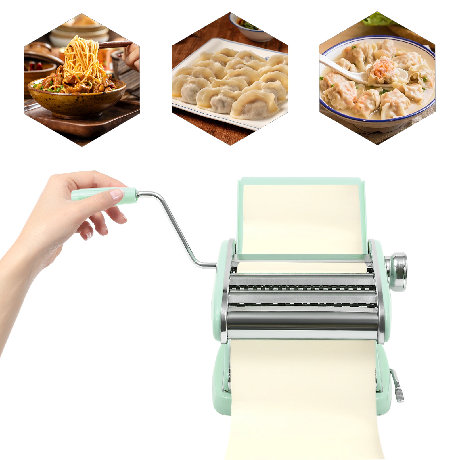 Green Manual Pasta Maker Machine W/ Adjustable Thickness Noodle Roller& Cutter gallery