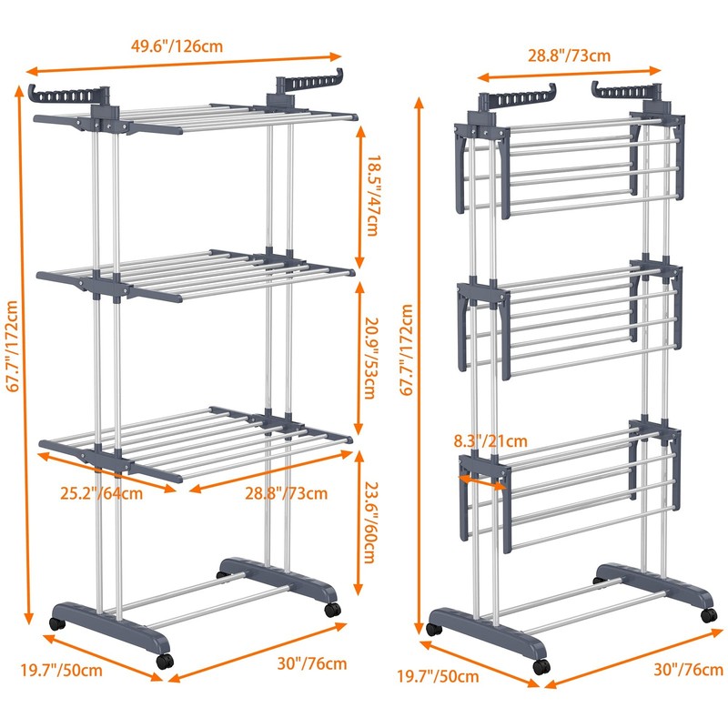 HOMIDEC Clothes Drying Rack, Oversized 67.7H x 19.7W x 30L inches, Gray gallery