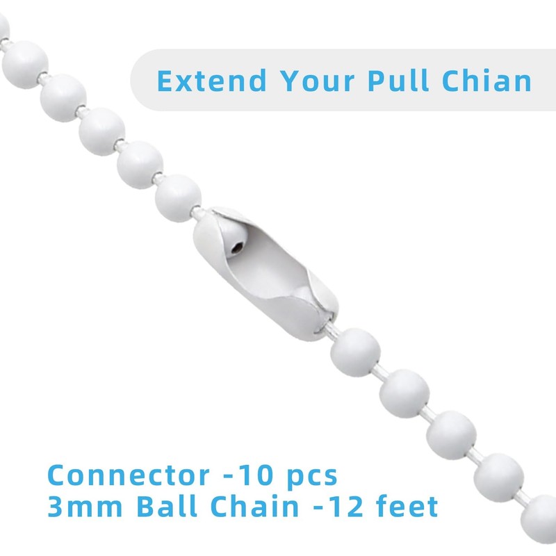 12 Ft White Ceiling Fan Pull Chain Extender 3mm Beaded Ball Chain gallery