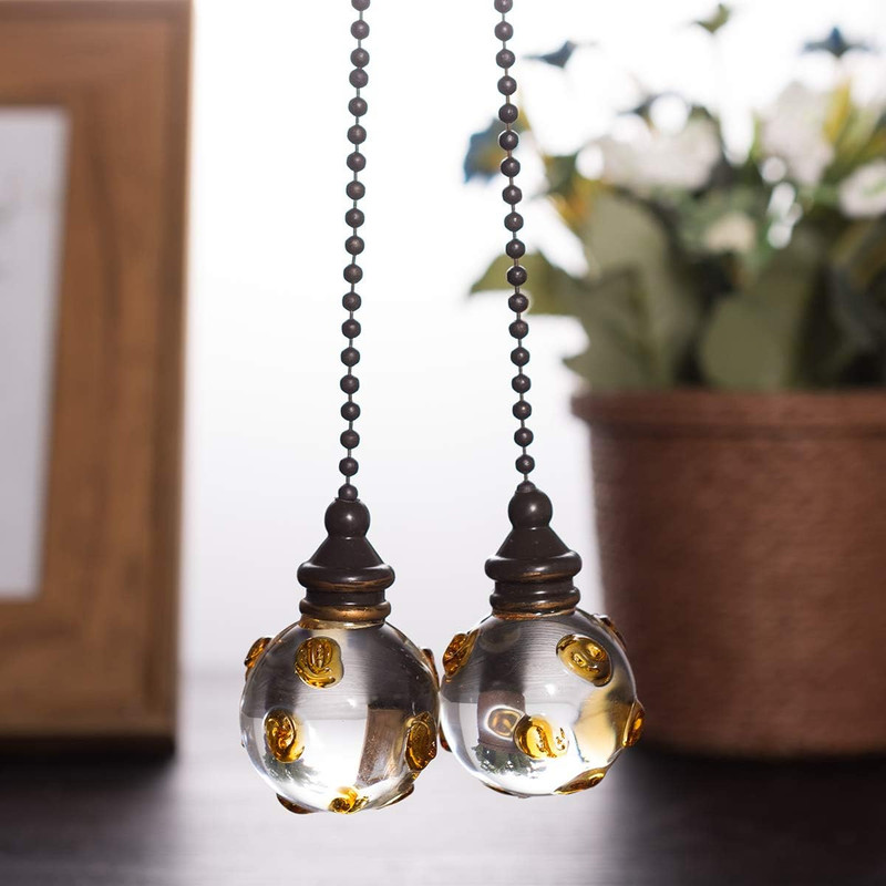 Crystal Ceiling Fan Pull Chains Hanging Amber Point Pendants Prism Pack of 2 gallery