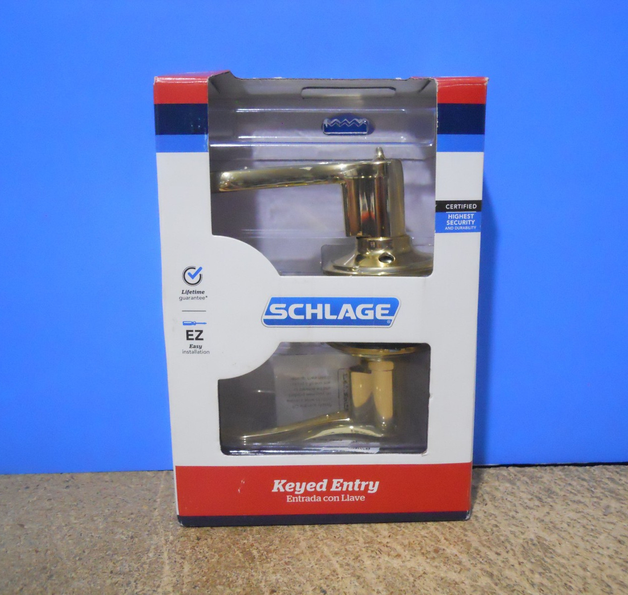 Schlage Flair Keyed Entry Door Lever Handle Lock Bright Brass F51 V FLA 505 gallery