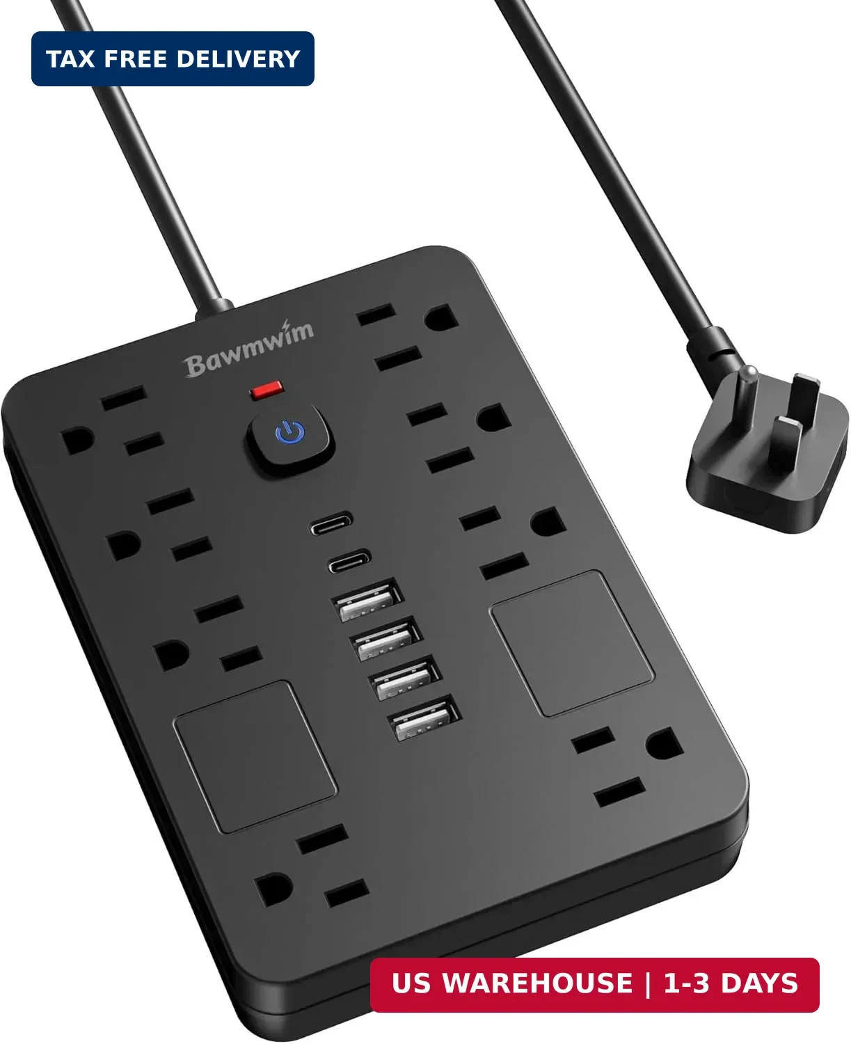 Surge Protector Power Strip - 8 Outlets(1850W/15A/14AWG) with 6 USB Ports(2 USB gallery
