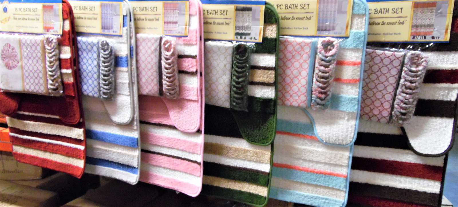 15PC SHOWER CURTAIN FABRIC HOOKS BATH MATS RUGS COMPLETE BATHROOM SET NEW DESIG gallery