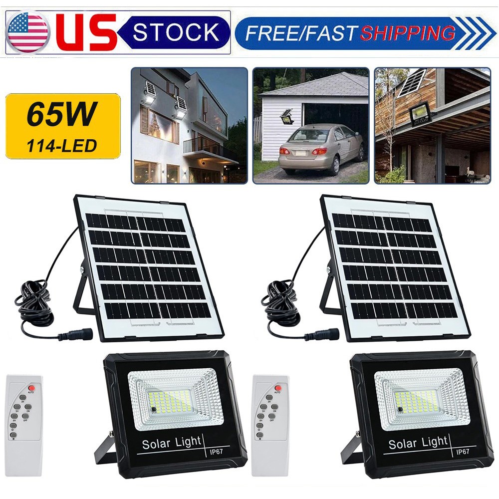 2 Pack LED Solar Flood Lights Outdoor Street Light Dusk to Dawn Flood Wall Lamp gallery